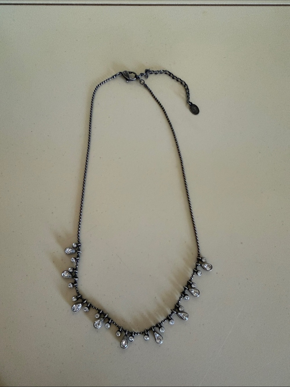 Delicate Gunmetal Teardrop Crystal Necklace
